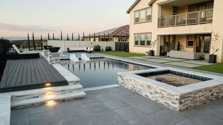 Southern CA outdoor living space with patio and hardscape design