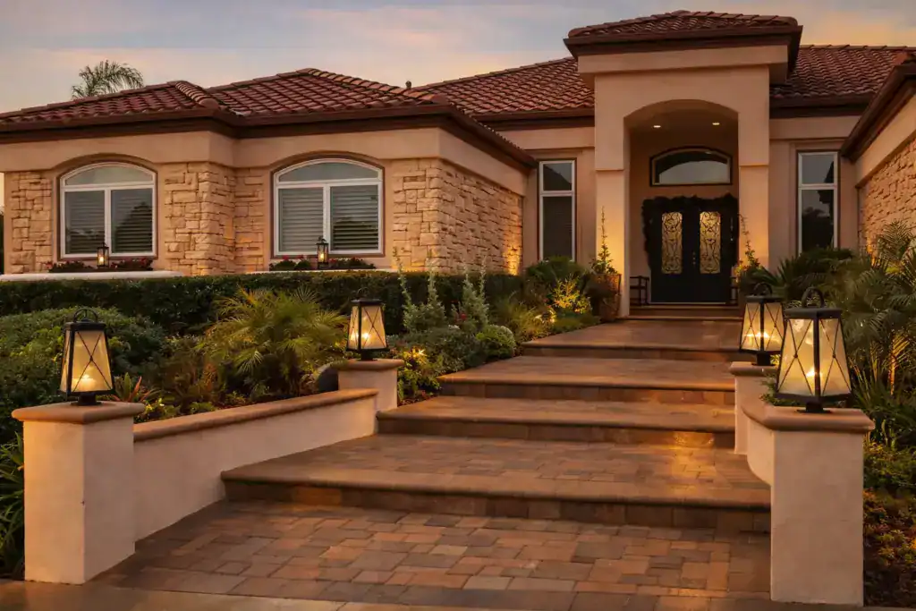 Luxury home front yard driveway paver transformation 